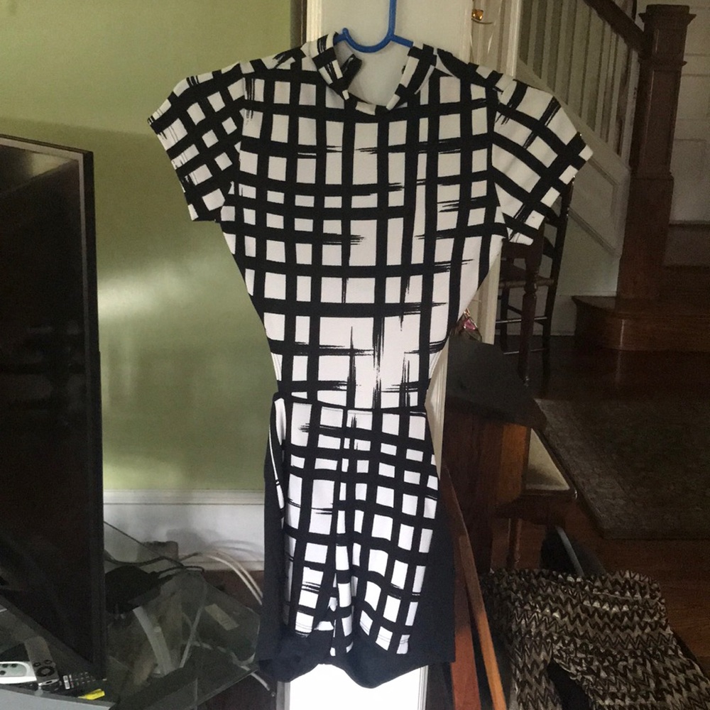 Black & White Open Back Checkered Romper